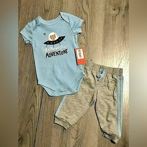 Kidgets 2 Piece Boys Space Cat T Shirt Jogger Set 6/9 Months Blue New